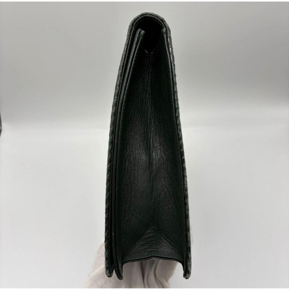 Vintage YSL Yves Saint Laurent Snakeskin Stripe Clutch Bag Green Burgundy 1970s - Picture 3 of 14